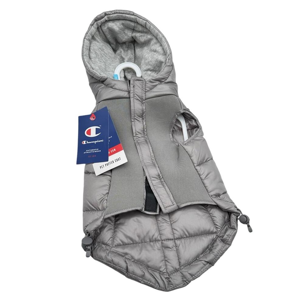 Champion Grey Hooded Puffer Jacket Vest Dog’s Size Small - Picture 10 of 10
